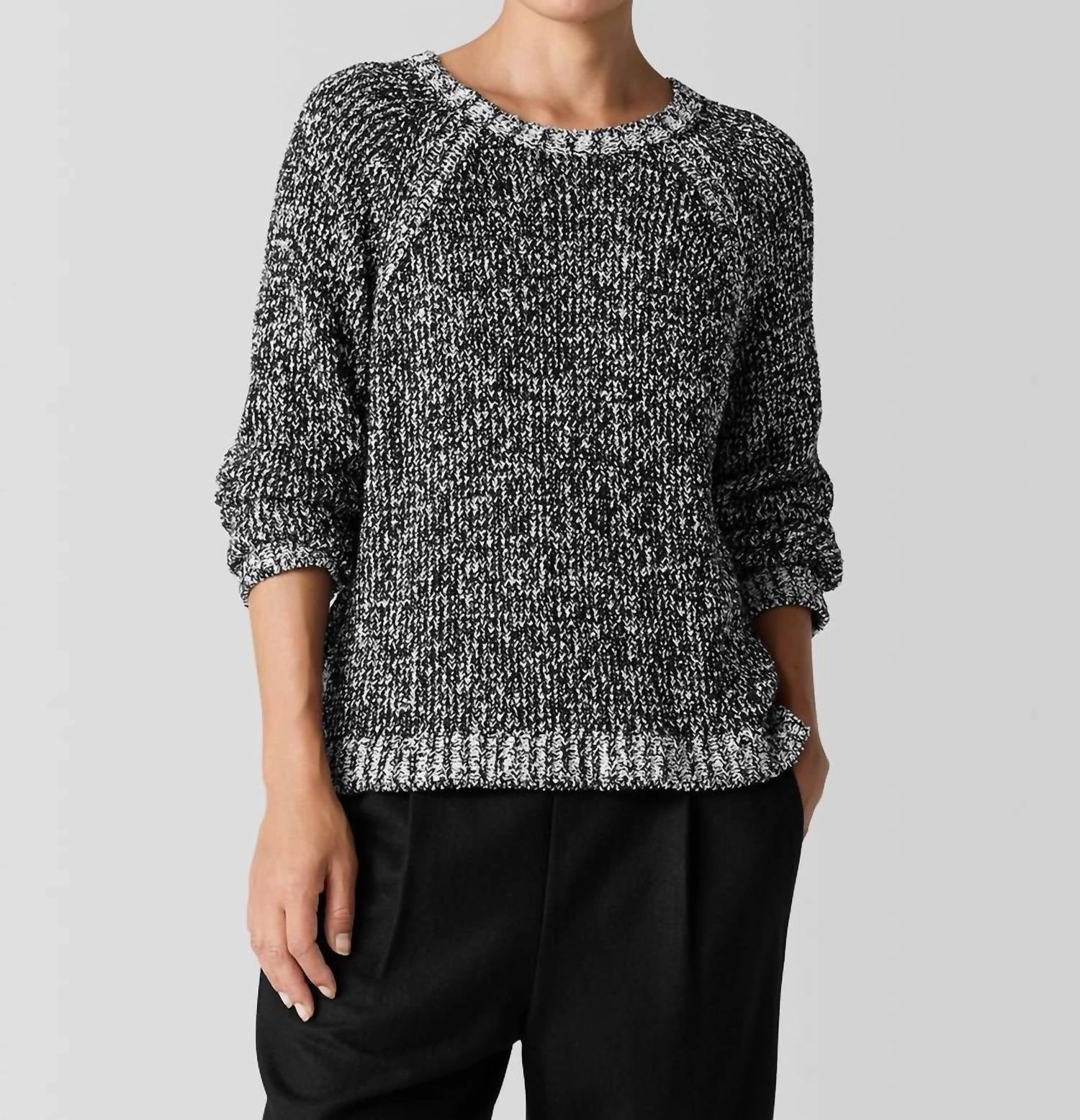 Peruvian Organic Cotton Boucle Crew Neck Top In Black