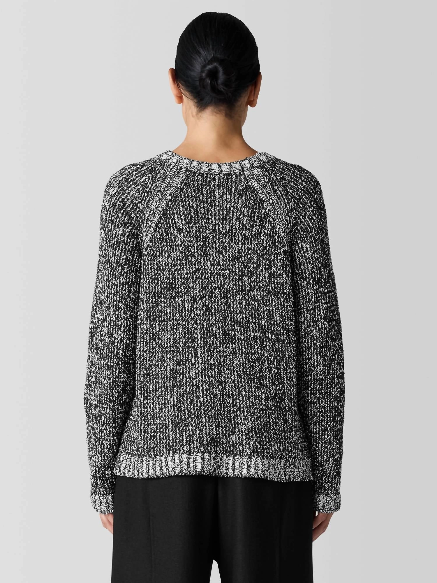 Peruvian Organic Cotton Boucle Crew Neck Top In Black