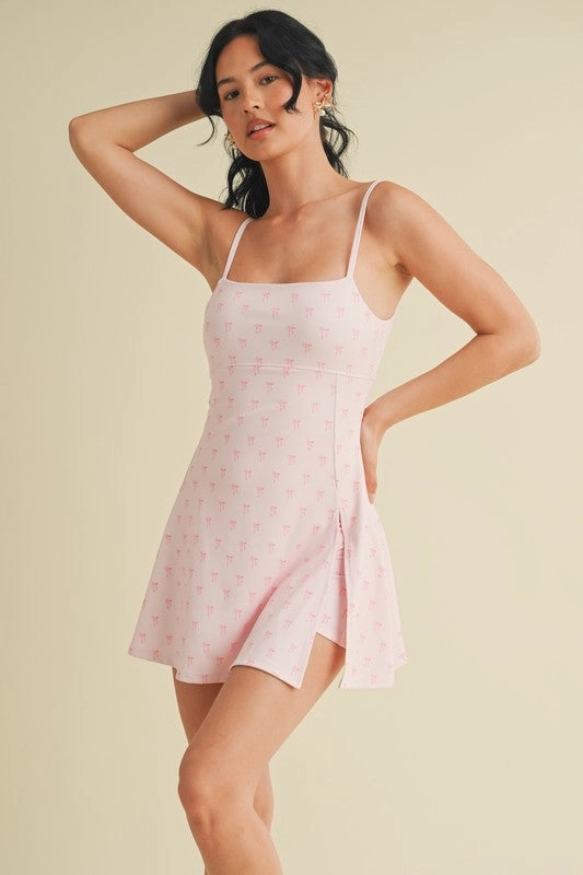 Pink Bow Print Courtside A-Line Mini Dress