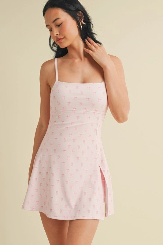 Pink Bow Print Courtside A-Line Mini Dress