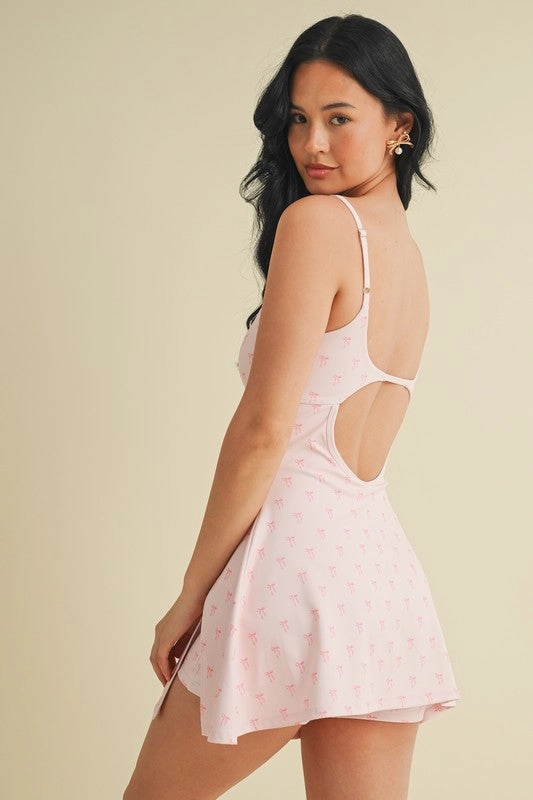 Pink Bow Print Courtside A-Line Mini Dress