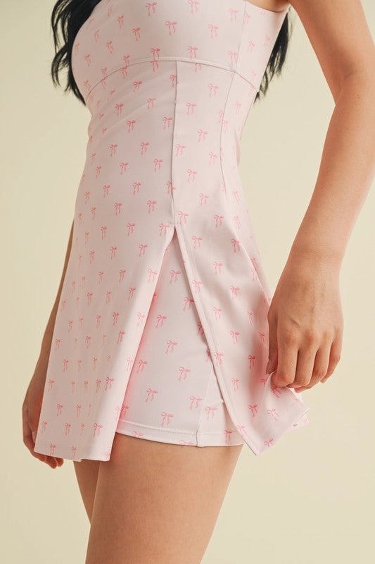 Pink Bow Print Courtside A-Line Mini Dress