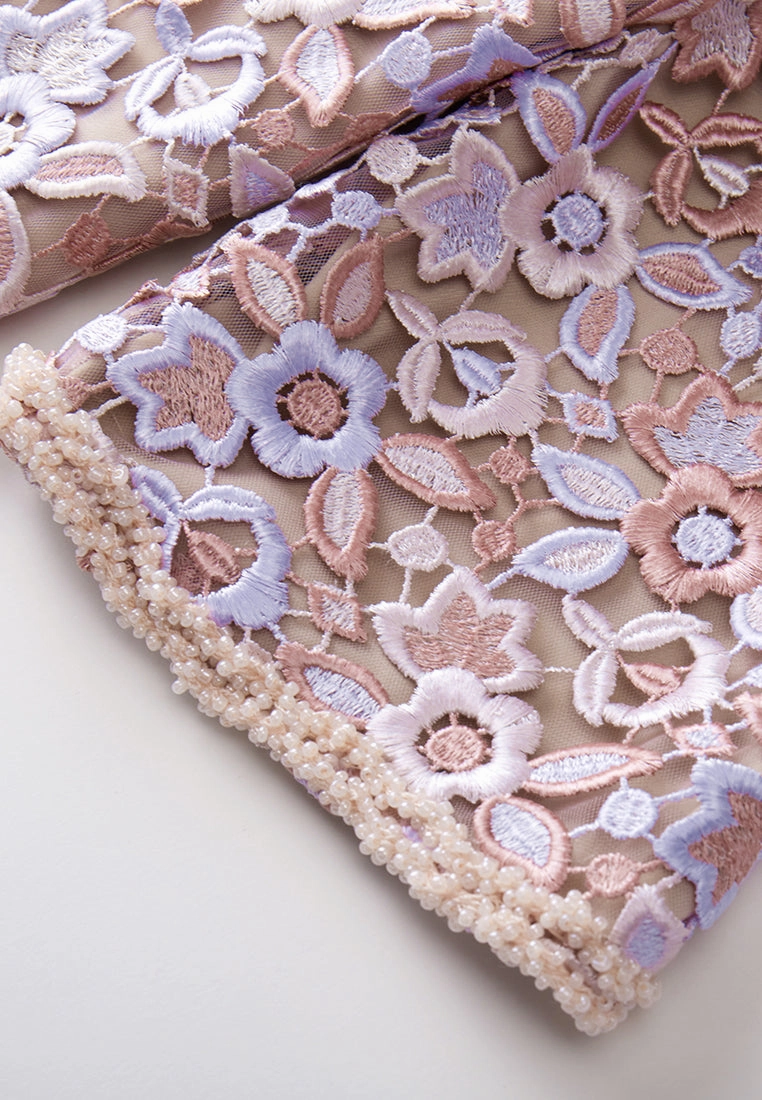 Pink Lace Mid-sleeves Crop Jacket