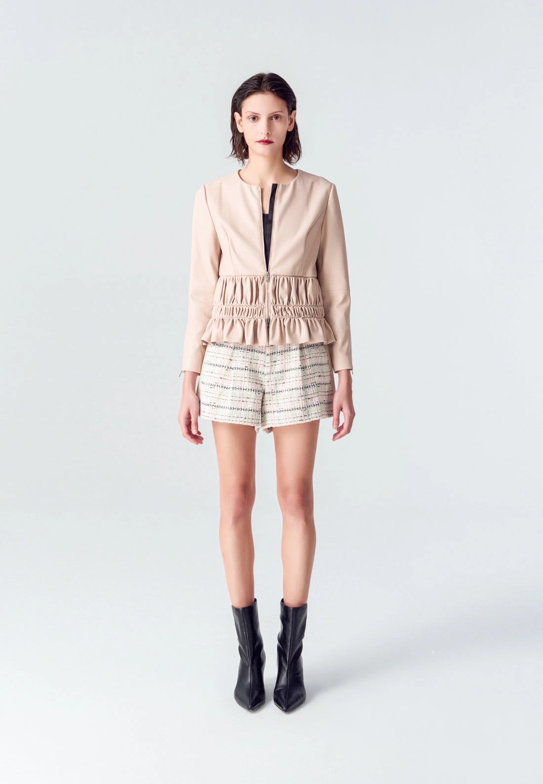 Pink Leather Zip-up Jacket