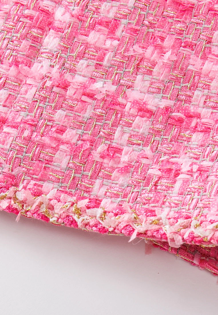 Pink Mixed Tweed Braided-trim Patch-pocket Jacket