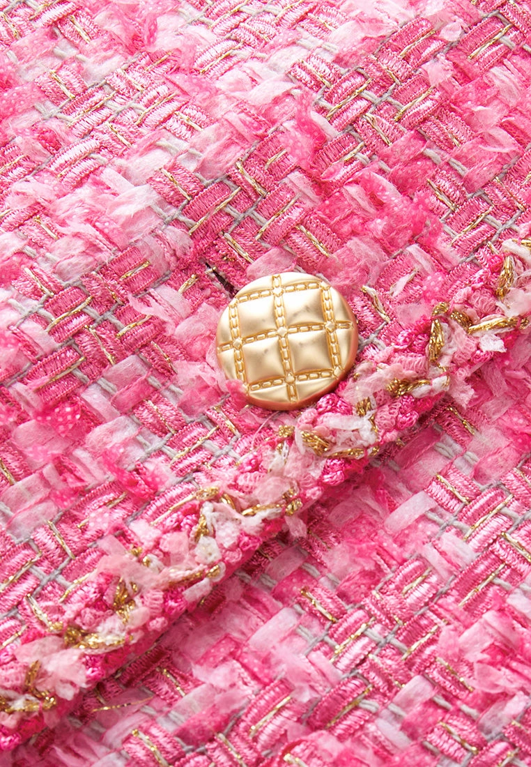 Pink Mixed Tweed Braided-trim Patch-pocket Jacket