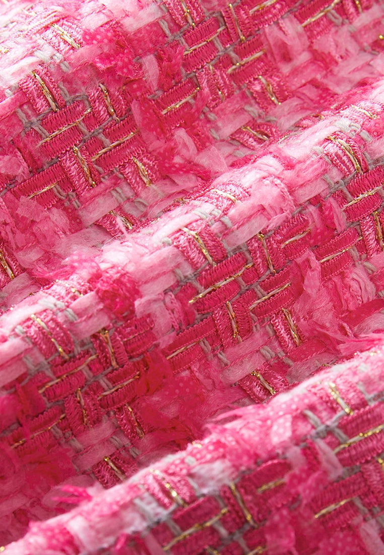 Pink Mixed Tweed Braided-trim Patch-pocket Jacket