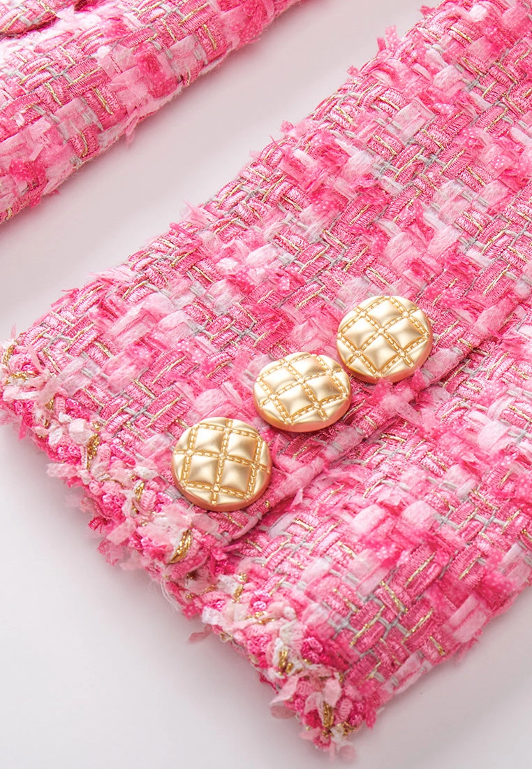 Pink Mixed Tweed Braided-trim Patch-pocket Jacket