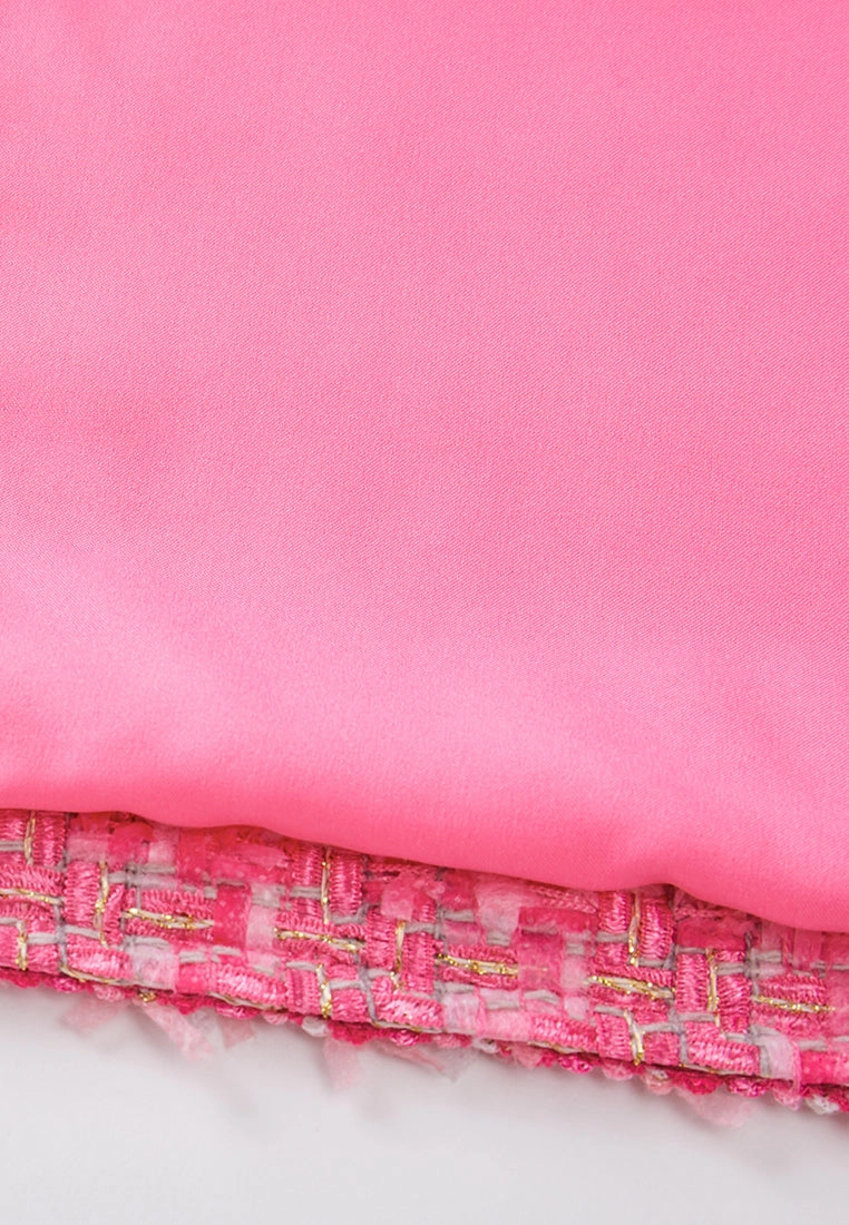 Pink Mixed Tweed Braided-trim Patch-pocket Jacket