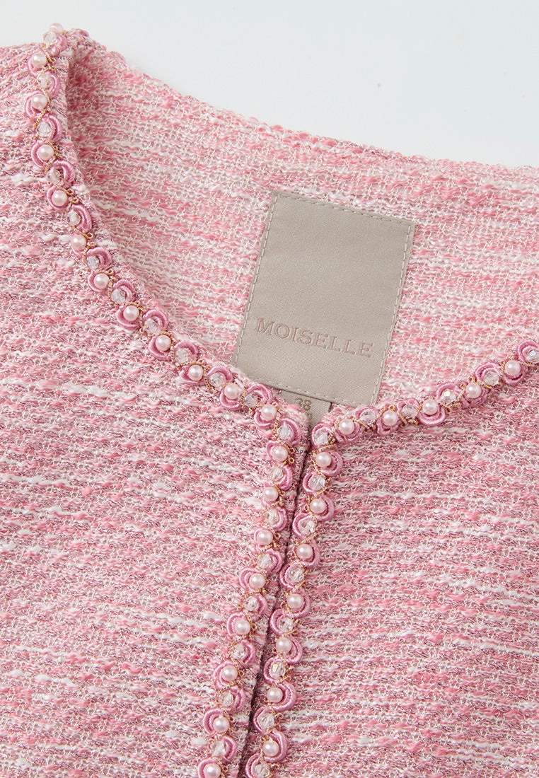 Pink Patch-pocket Embellished Jacket
