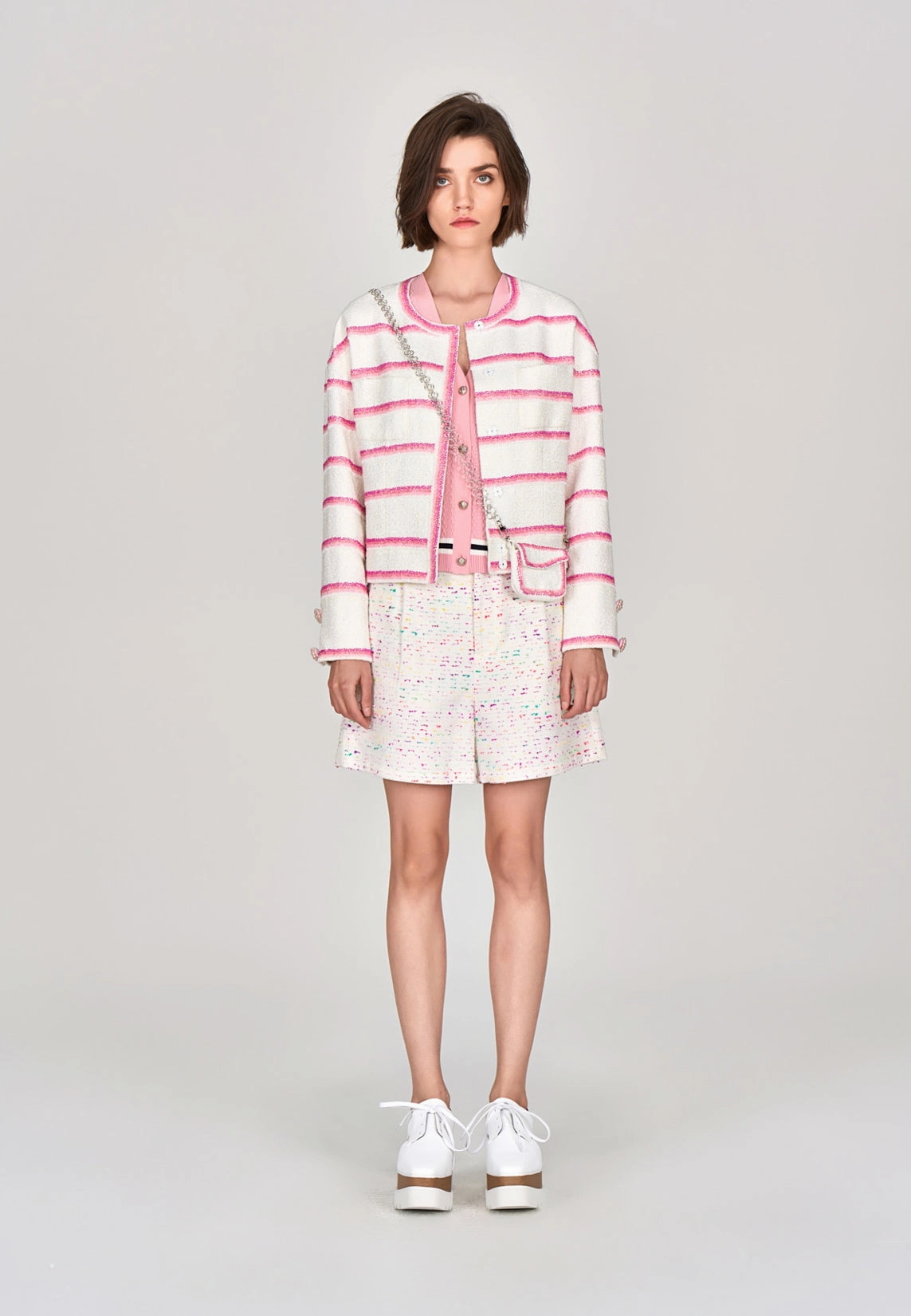 Pink Stripe White Tweed Jacket