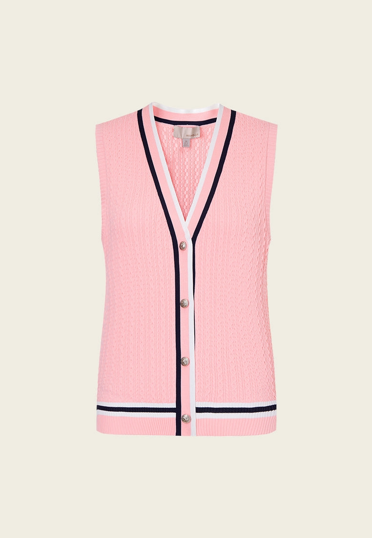 Pink Striped V-neck Knit Vest