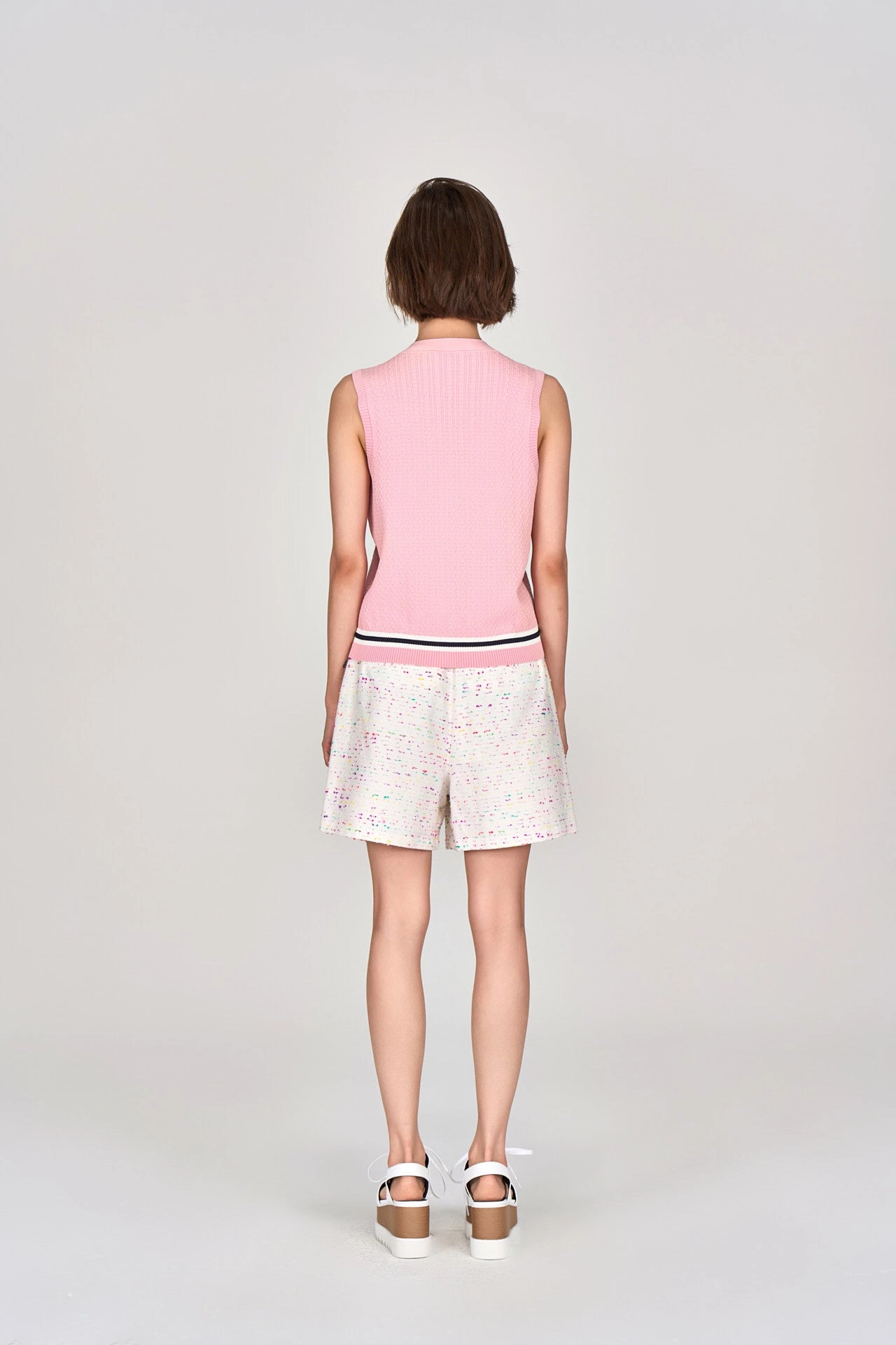 Pink Striped V-neck Knit Vest
