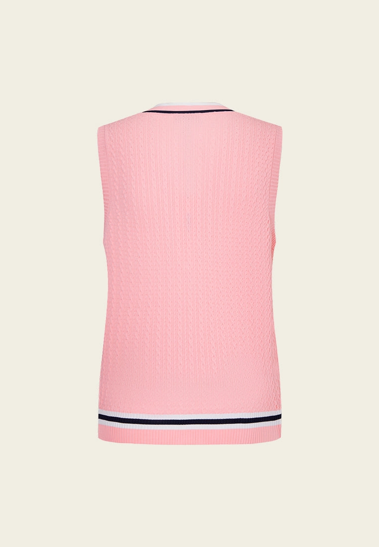 Pink Striped V-neck Knit Vest
