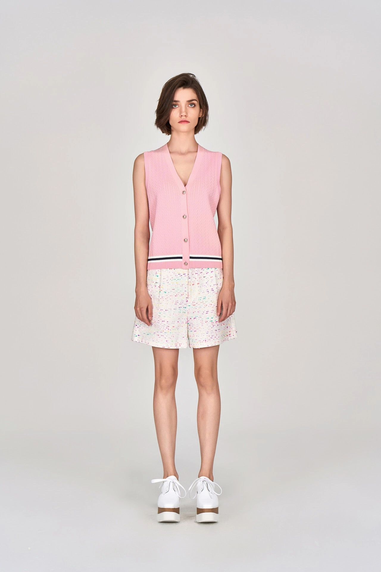 Pink Striped V-neck Knit Vest