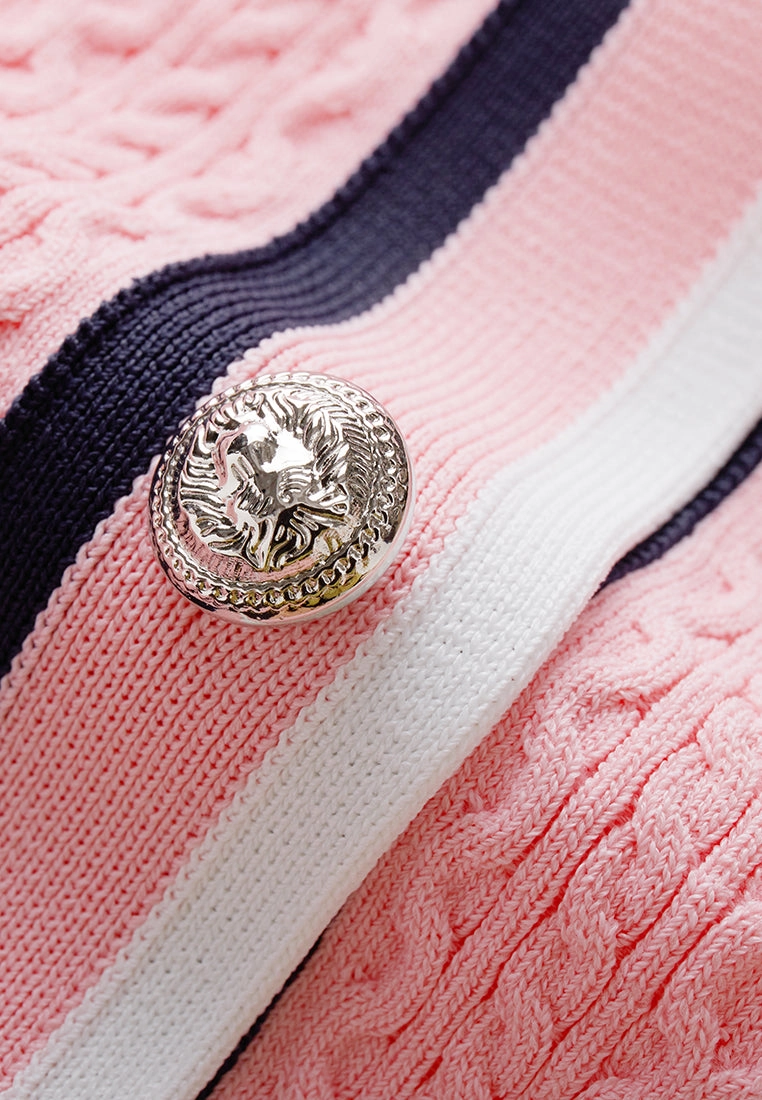 Pink Striped V-neck Knit Vest