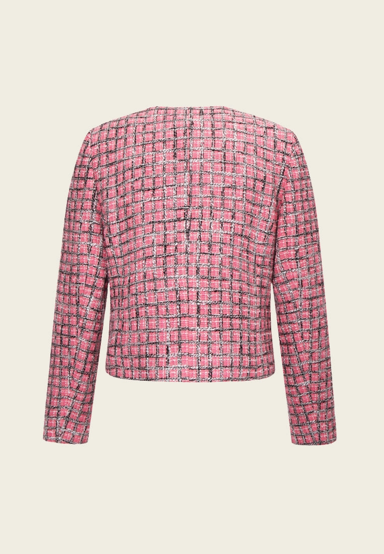 Pink Tweed Long-sleeved Jacket