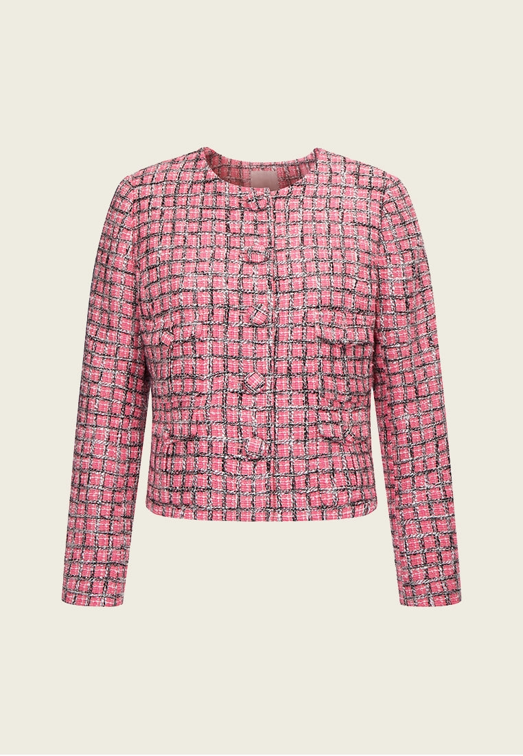 Pink Tweed Long-sleeved Jacket
