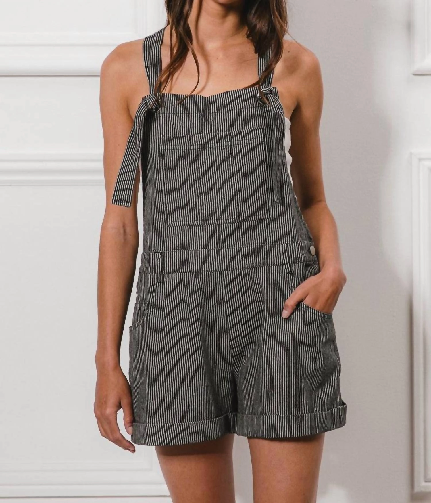 Pinstriped Overalls In Black