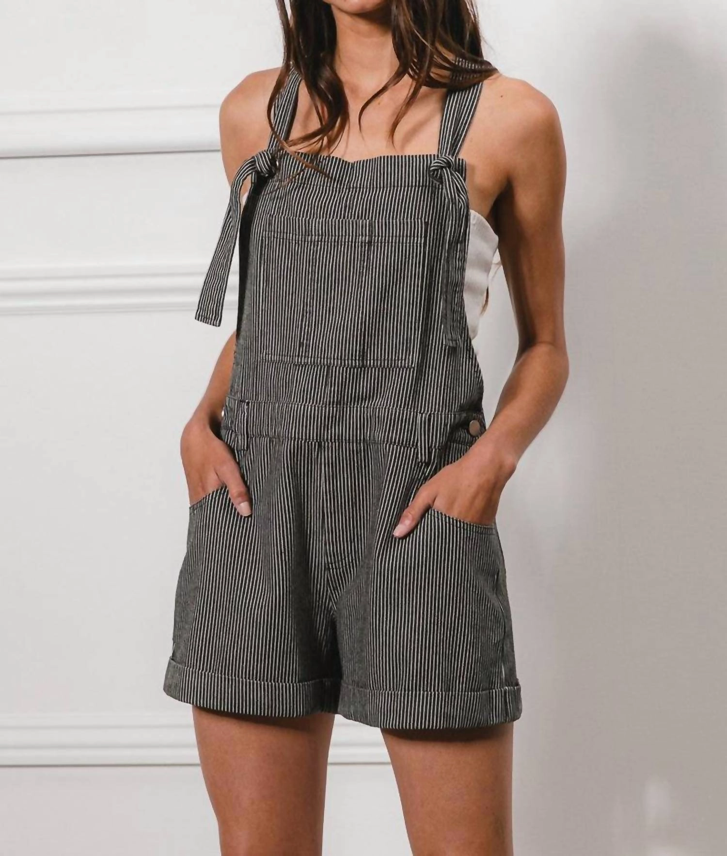 Pinstriped Overalls In Black