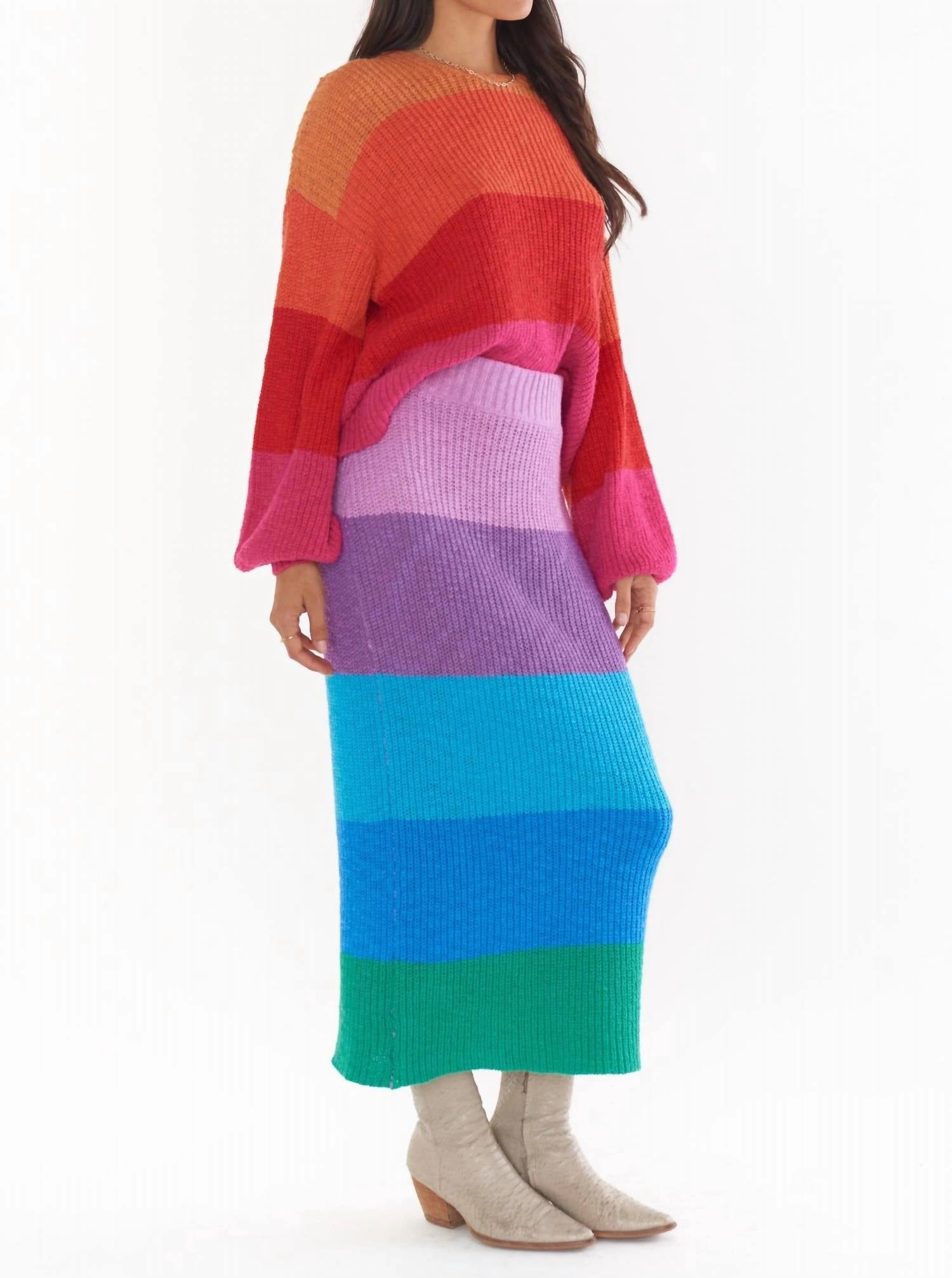 Pippa Sweater Skirt In Sunset Stripe