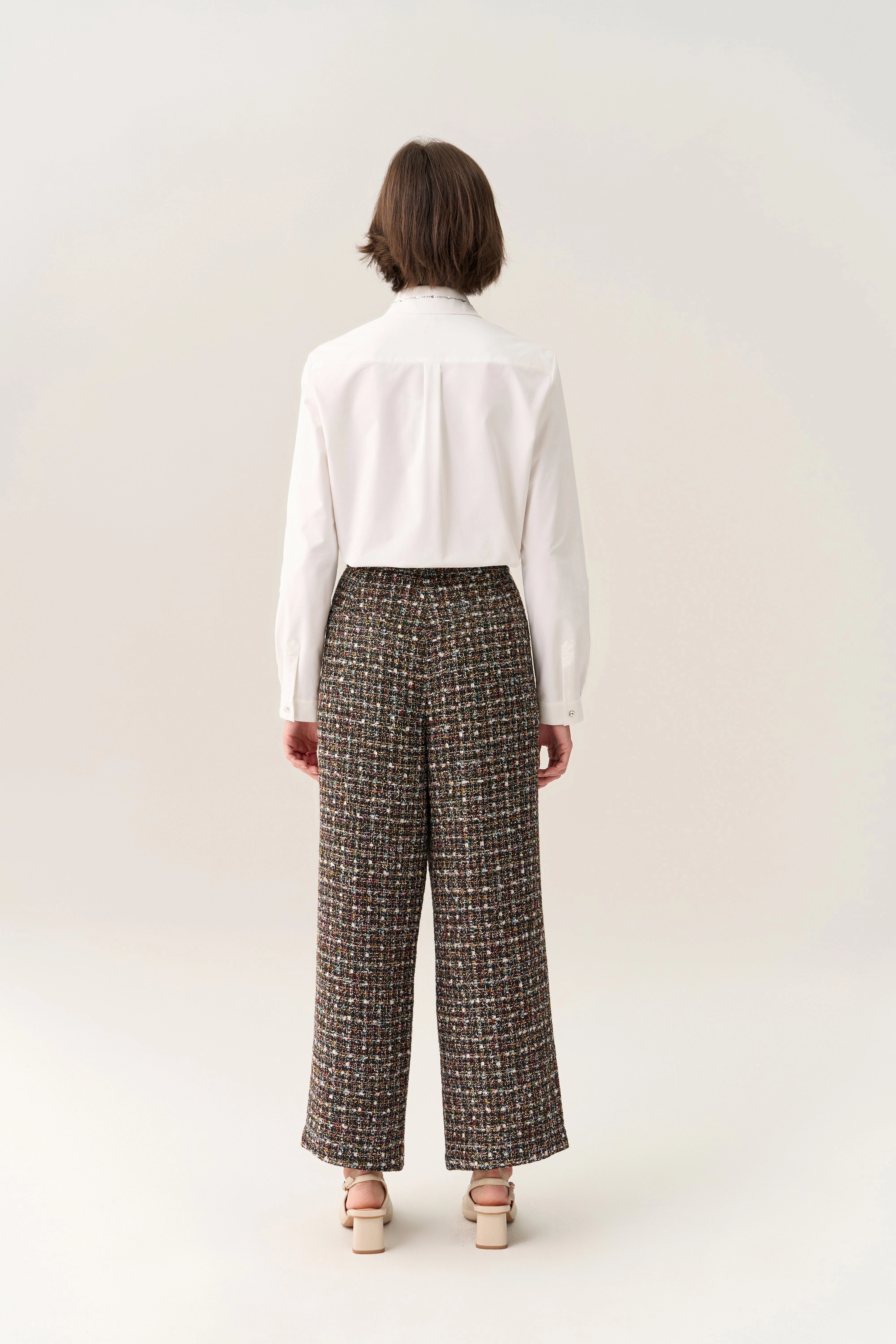 Pleat-detail Wide-leg Tweed Trousers