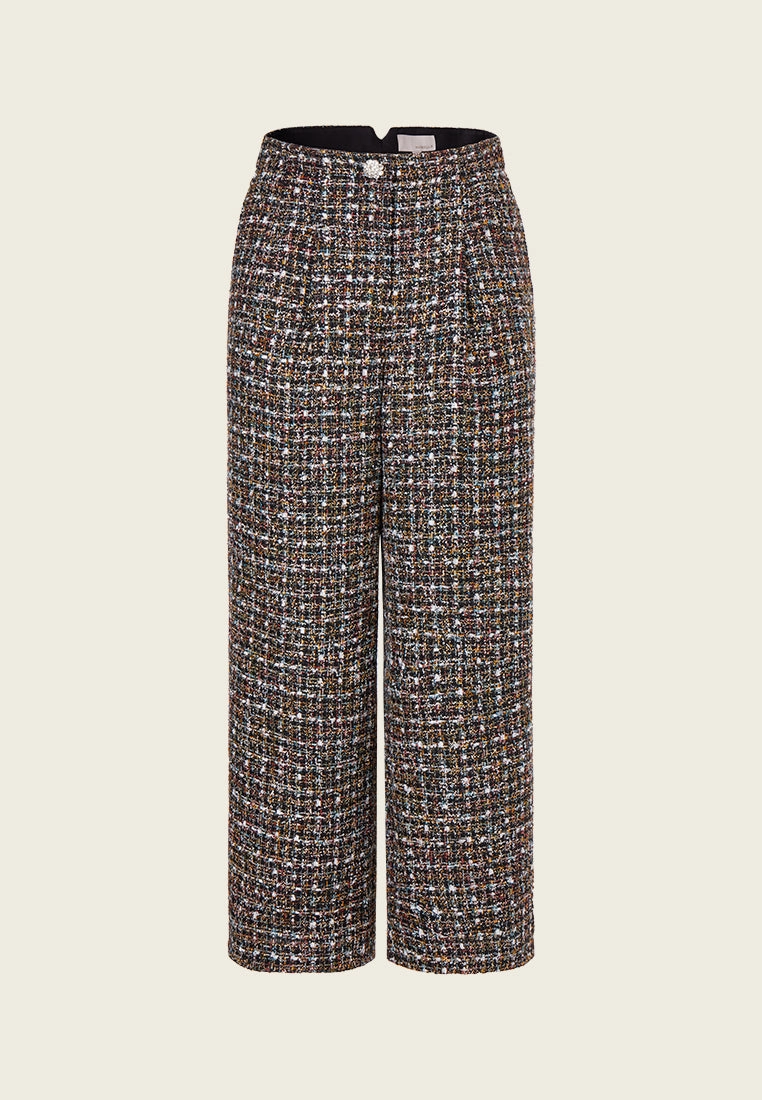 Pleat-detail Wide-leg Tweed Trousers