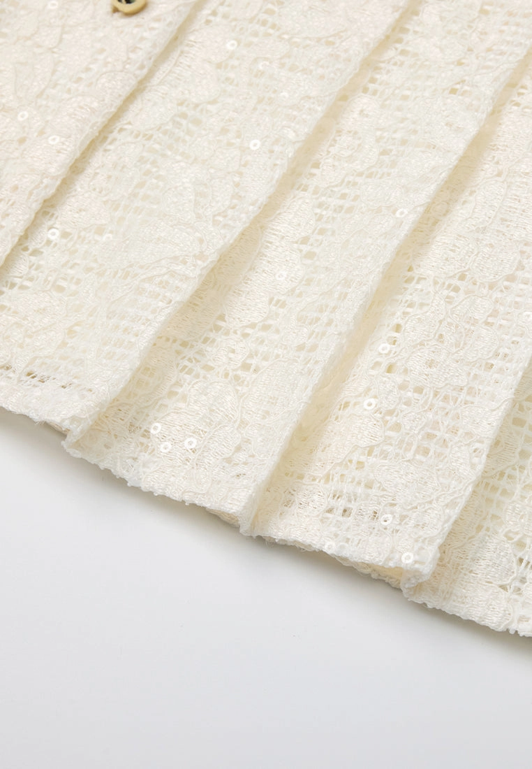 Pleated-detail Mesh-lace Sequin-detail Cropped Jacket