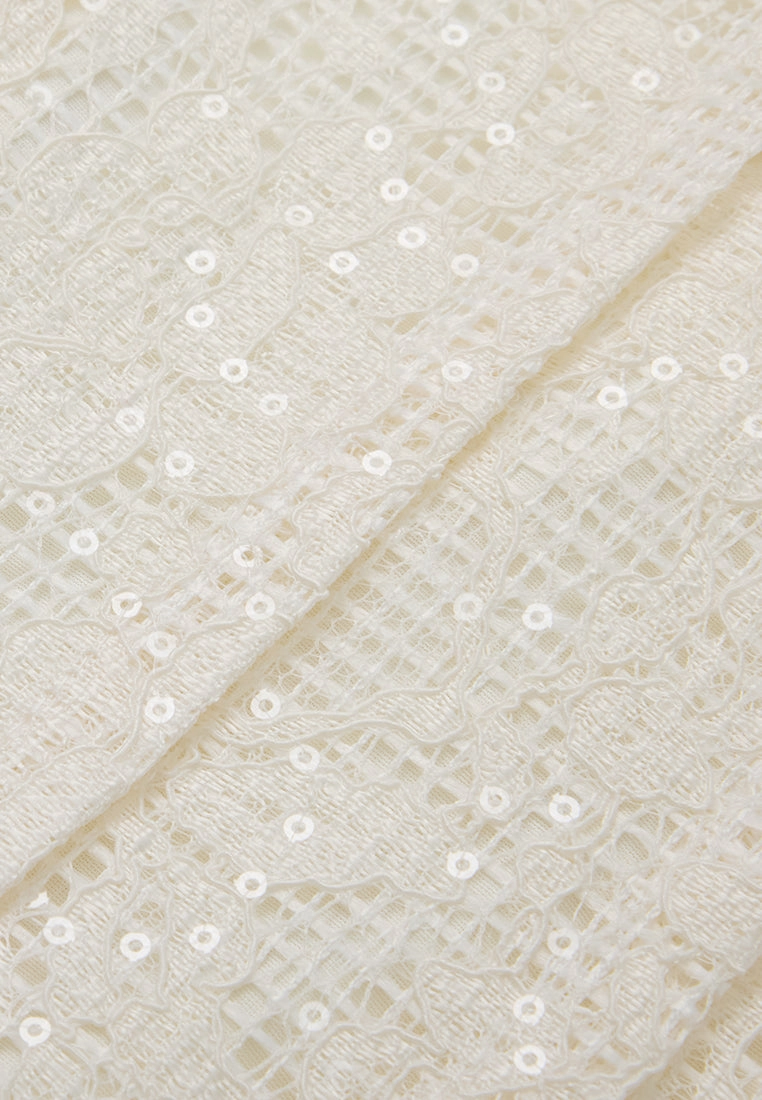 Pleated-detail Mesh-lace Sequin-detail Cropped Jacket