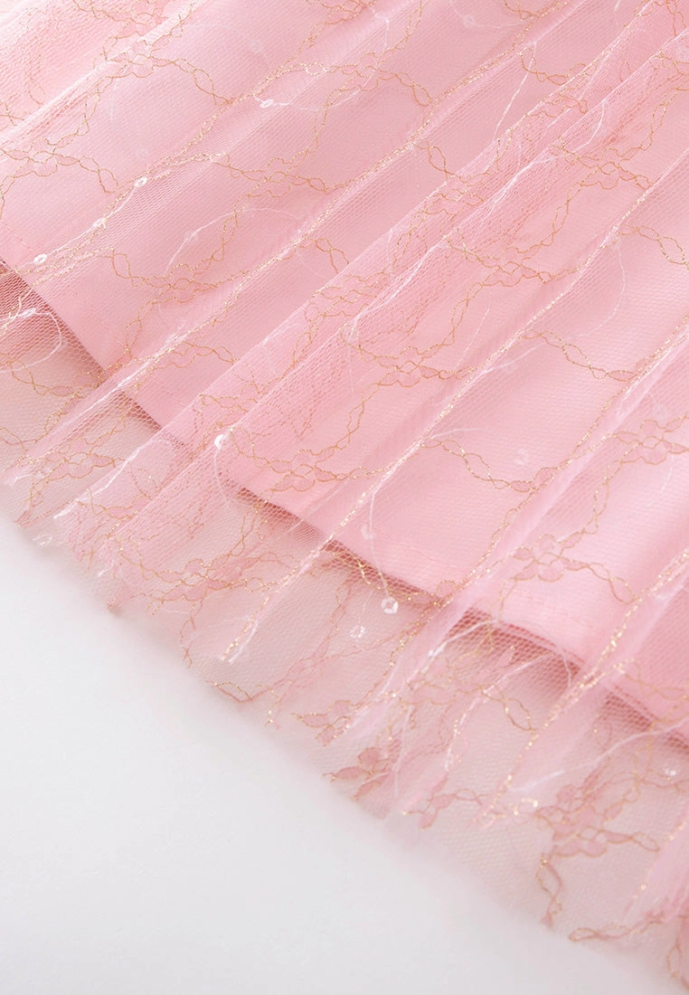 Pleated Lurex-detail Mesh Maxi-length Skirt