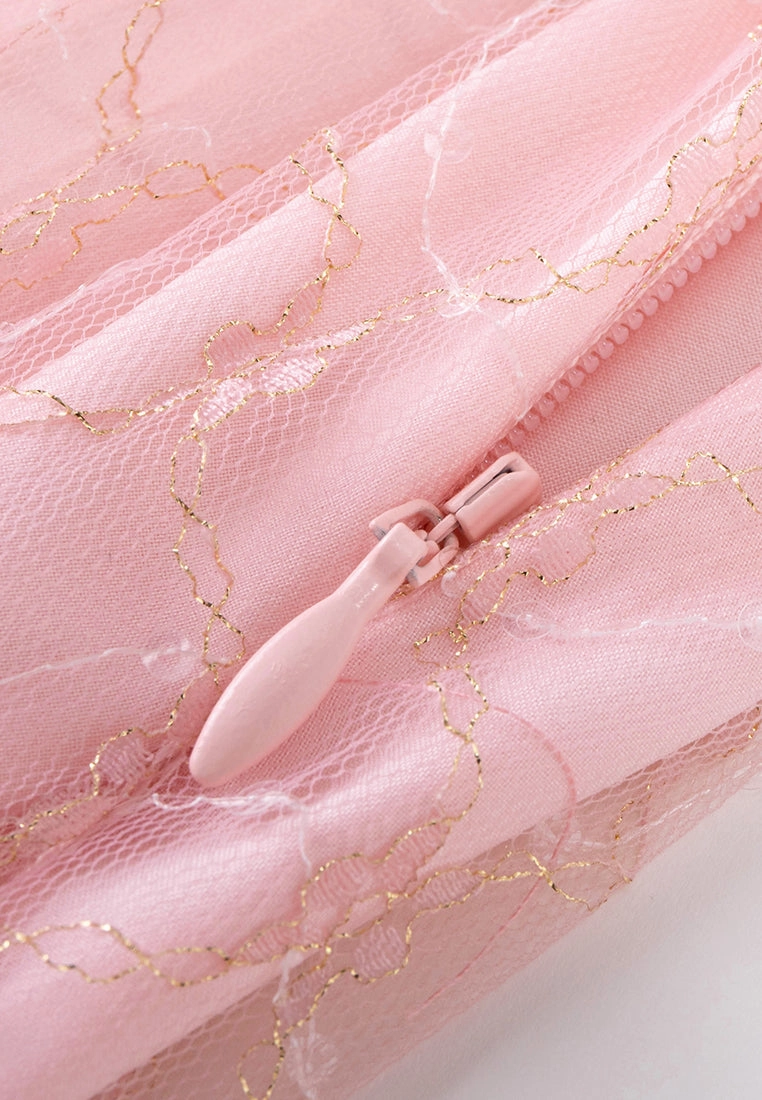 Pleated Lurex-detail Mesh Maxi-length Skirt