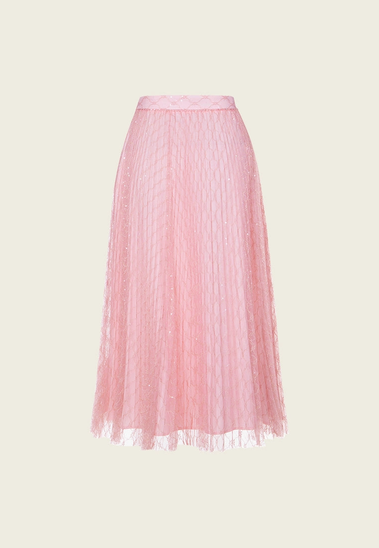 Pleated Lurex-detail Mesh Maxi-length Skirt