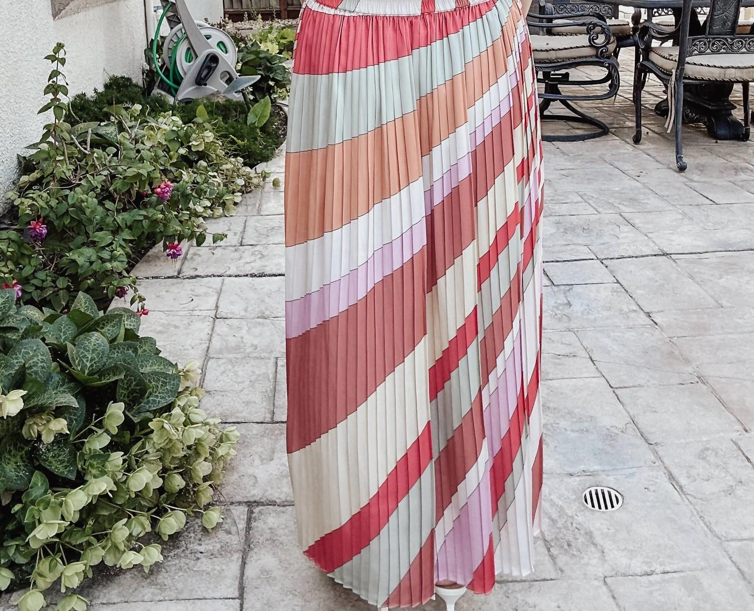 Pleated Midi Skirt In Multi Stripe