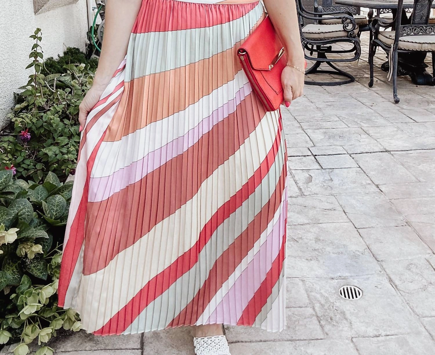 Pleated Midi Skirt In Multi Stripe
