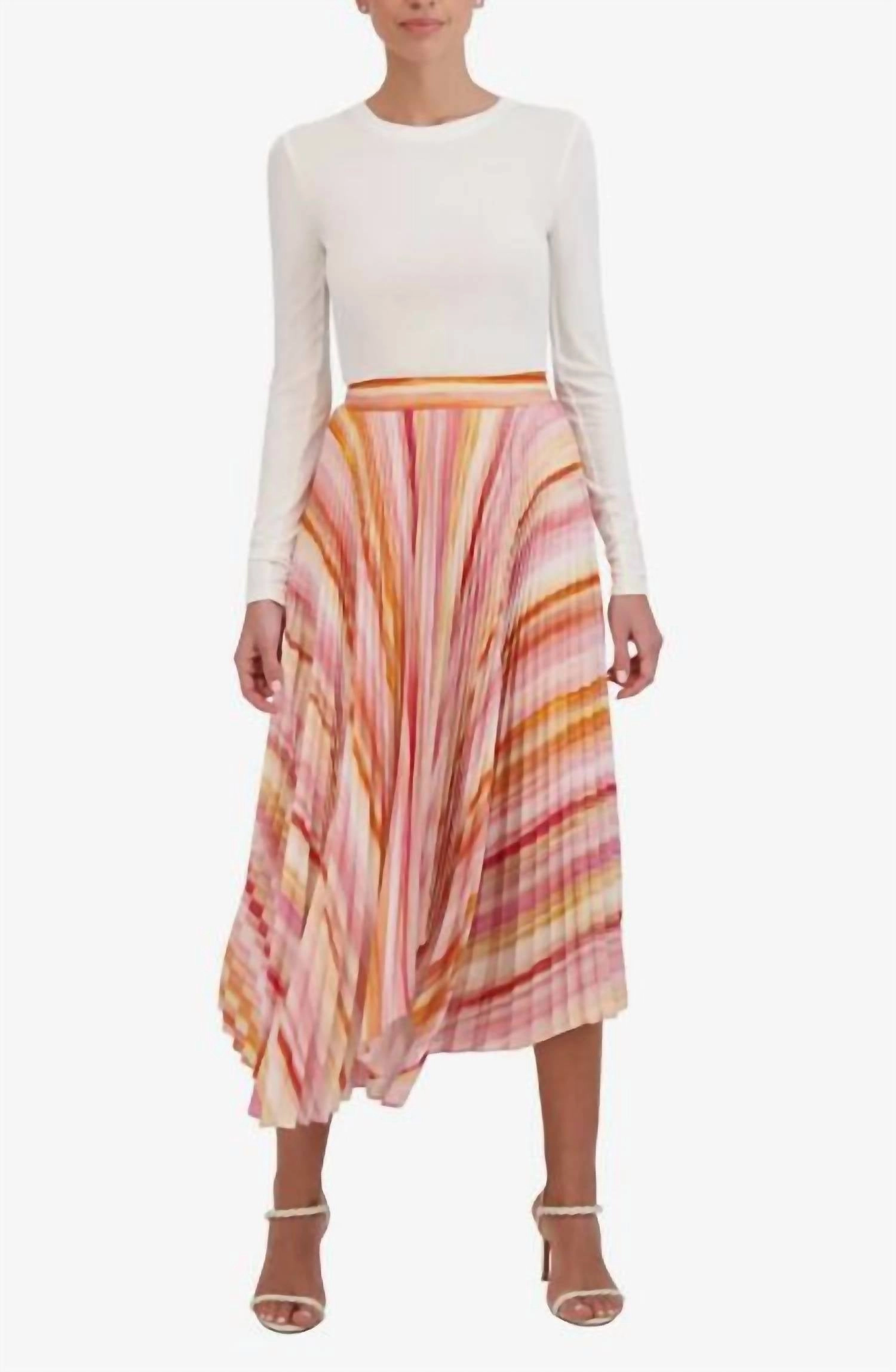 Pleated Multi Print Midi Skirt In Multicolor