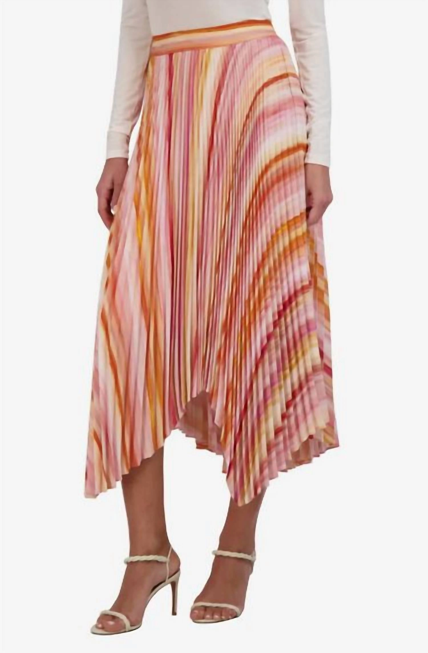 Pleated Multi Print Midi Skirt In Multicolor