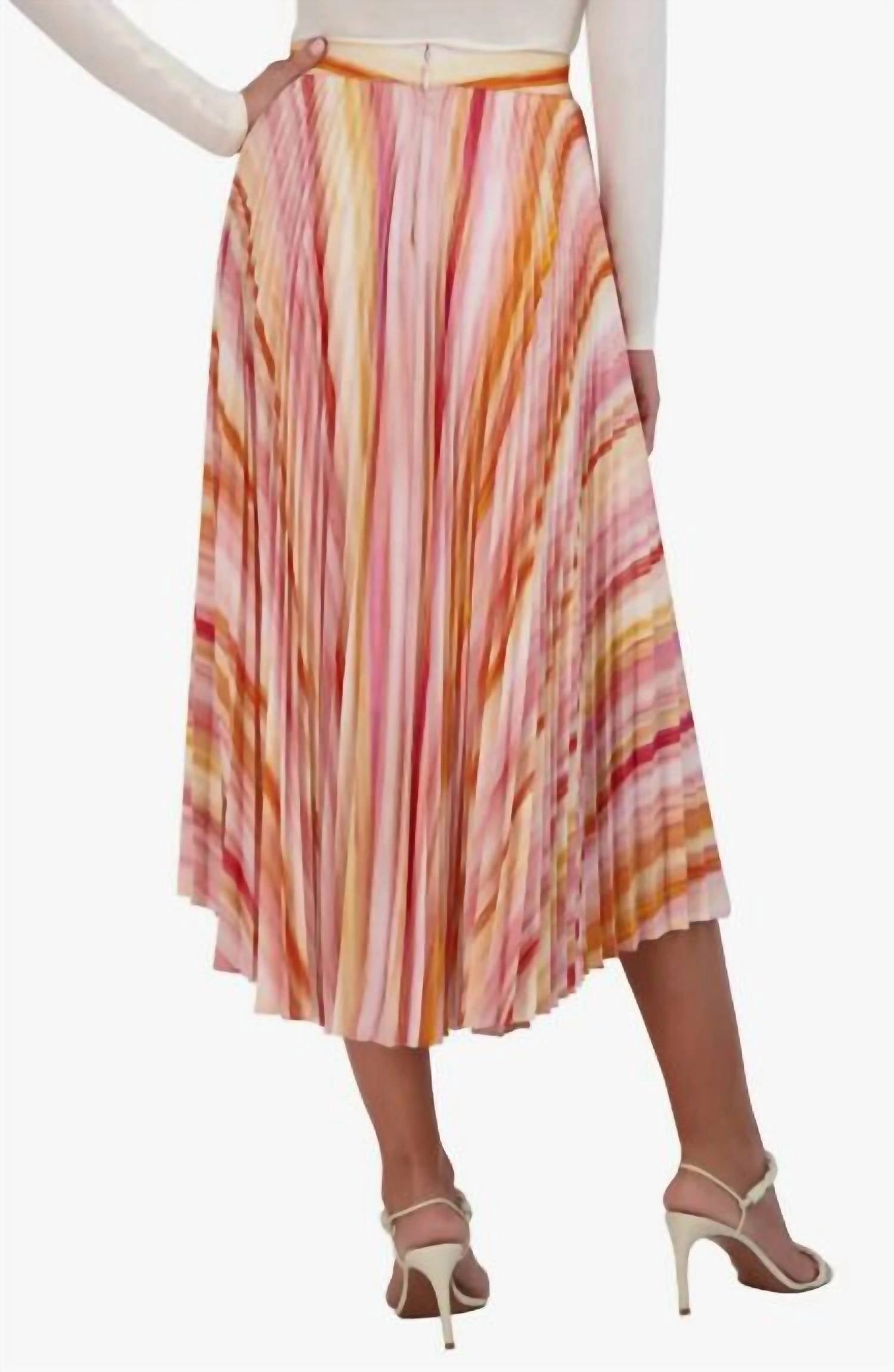 Pleated Multi Print Midi Skirt In Multicolor