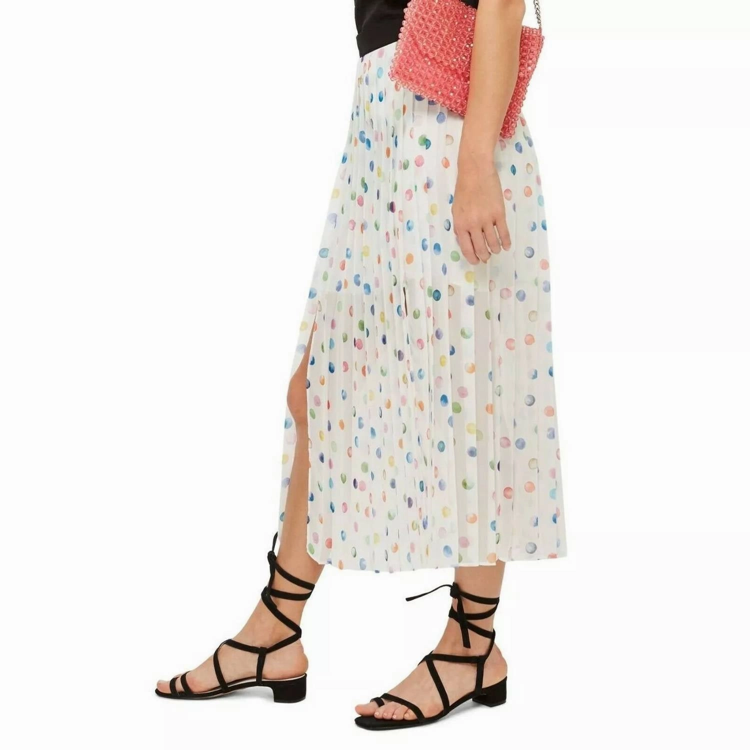 Pleated Polka Dot Skirt In White
