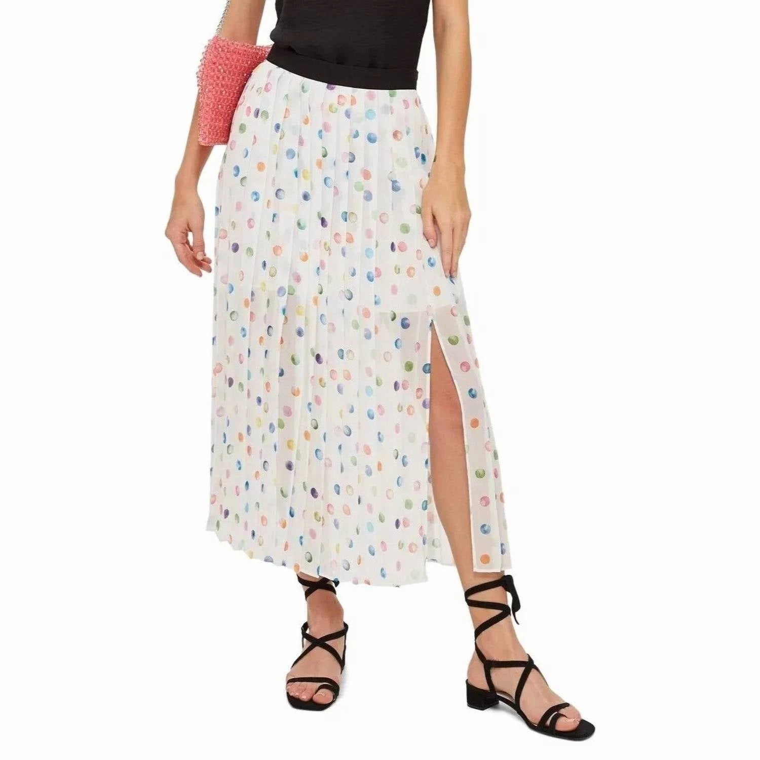 Pleated Polka Dot Skirt In White
