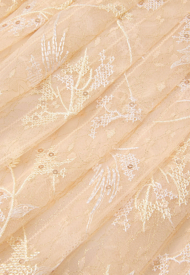 Pleated Sequin-detail Cross-stitch Detail Mesh Maxi Skirt