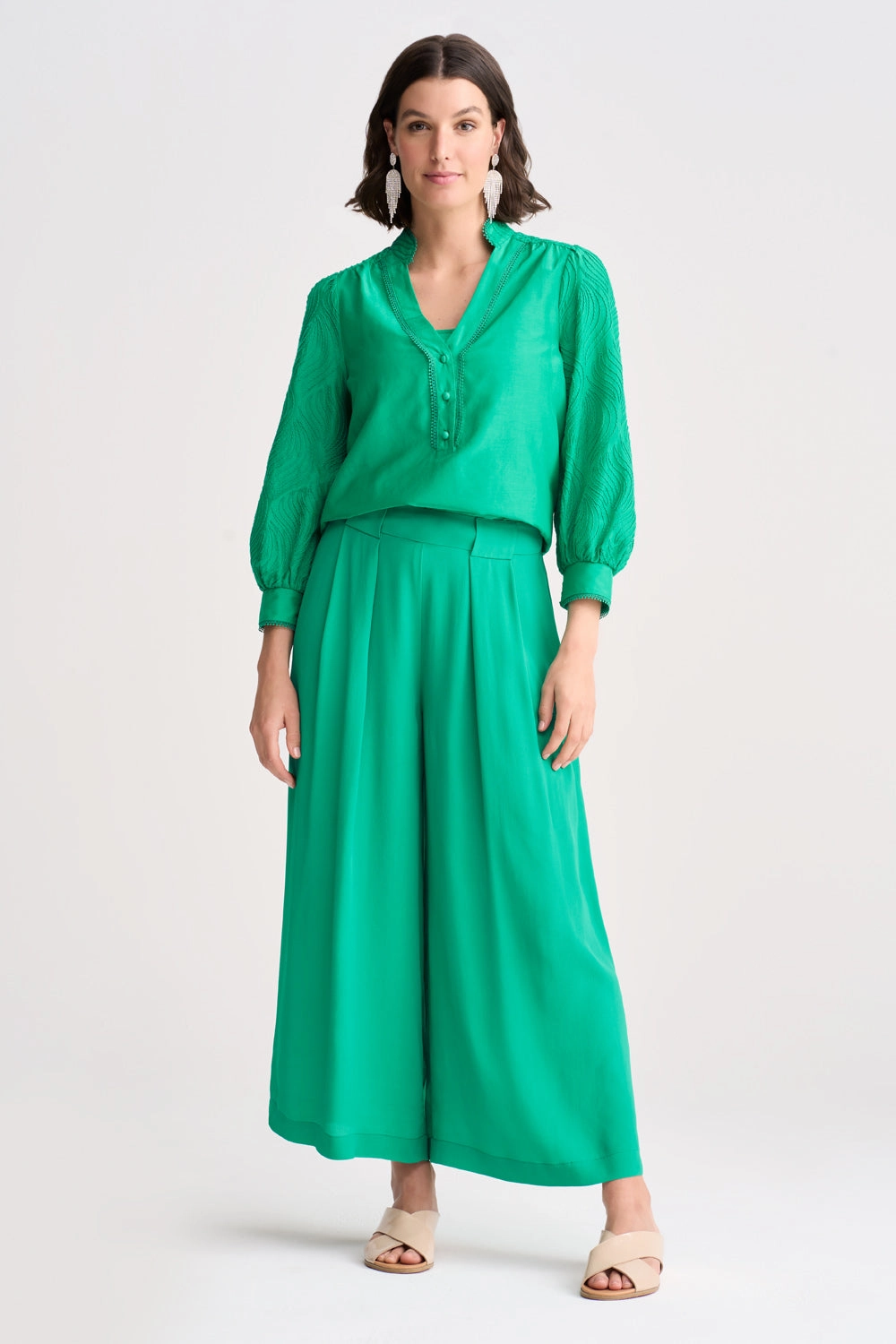 Pleated Wide Leg Pant - Kelly Green