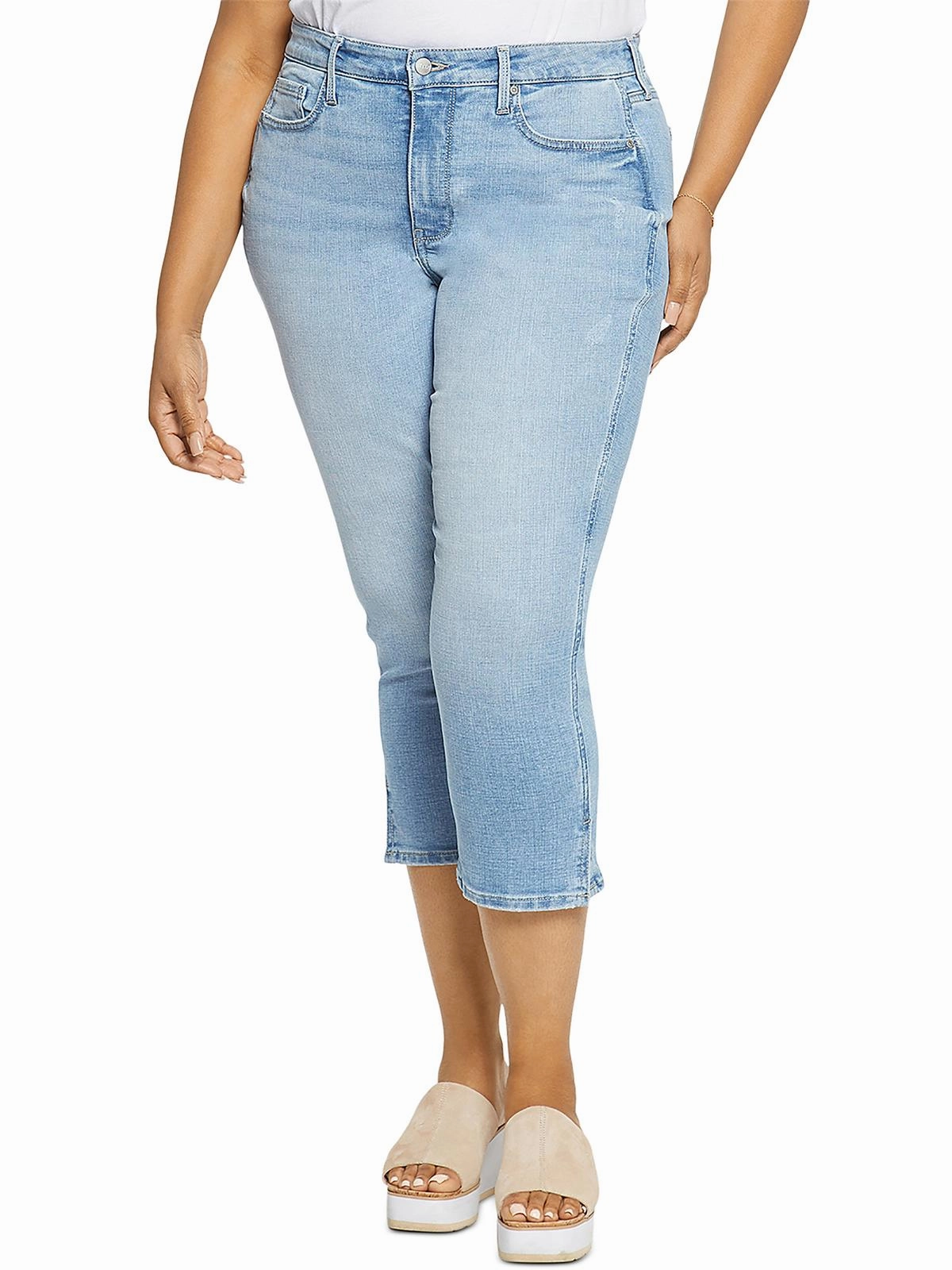 Plus Chloe Womens Side Slit Cropped Capri Jeans