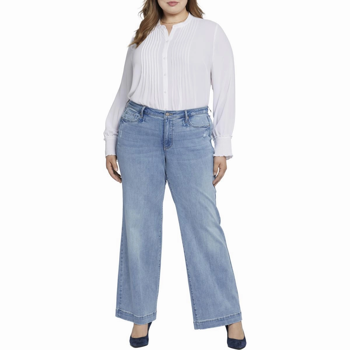 Plus Teresa Womens Distressed Denim Wide Leg Jeans