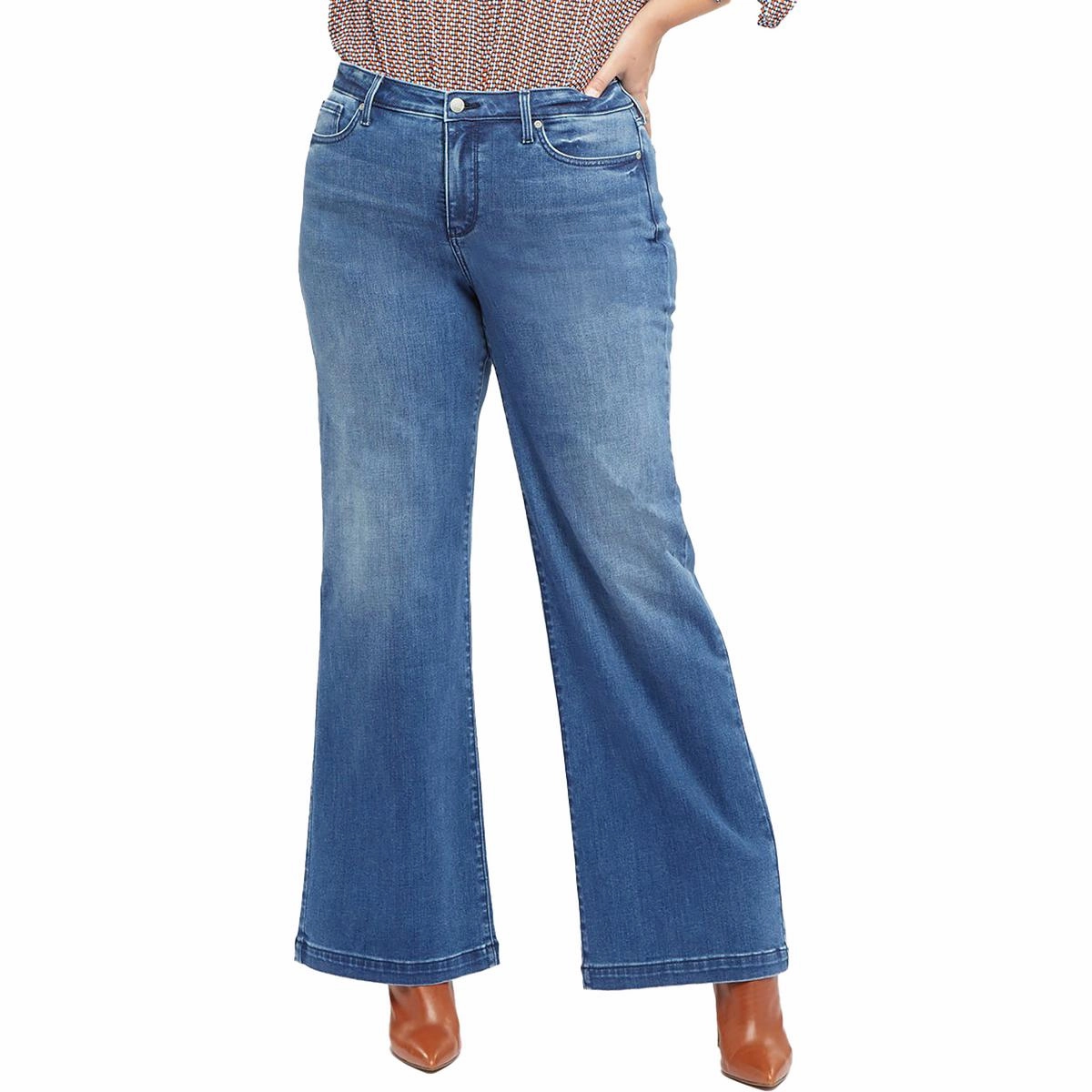 Plus Teresa Womens High Rise Denim Wide Leg Jeans