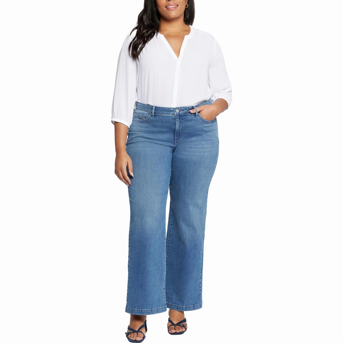 Plus Teresa Womens Stretch Cotton Wide Leg Jeans