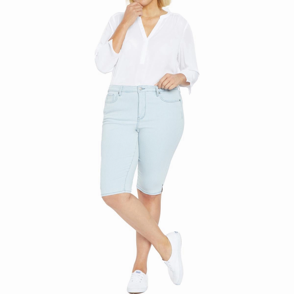 Plus Womens Pinstripe Denim Capri Jeans