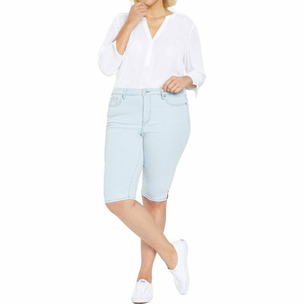 Plus Womens Pinstripe Denim Capri Jeans