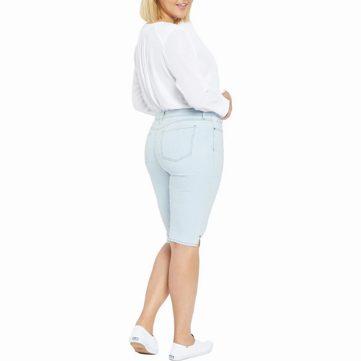 Plus Womens Pinstripe Denim Capri Jeans