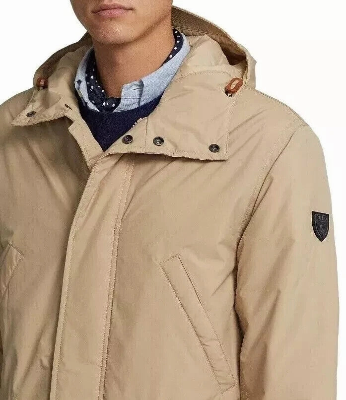 Polo Ralph Lauren Marsh Coat Mens Coastal Beige Packable Hooded Full Zip KLSS101