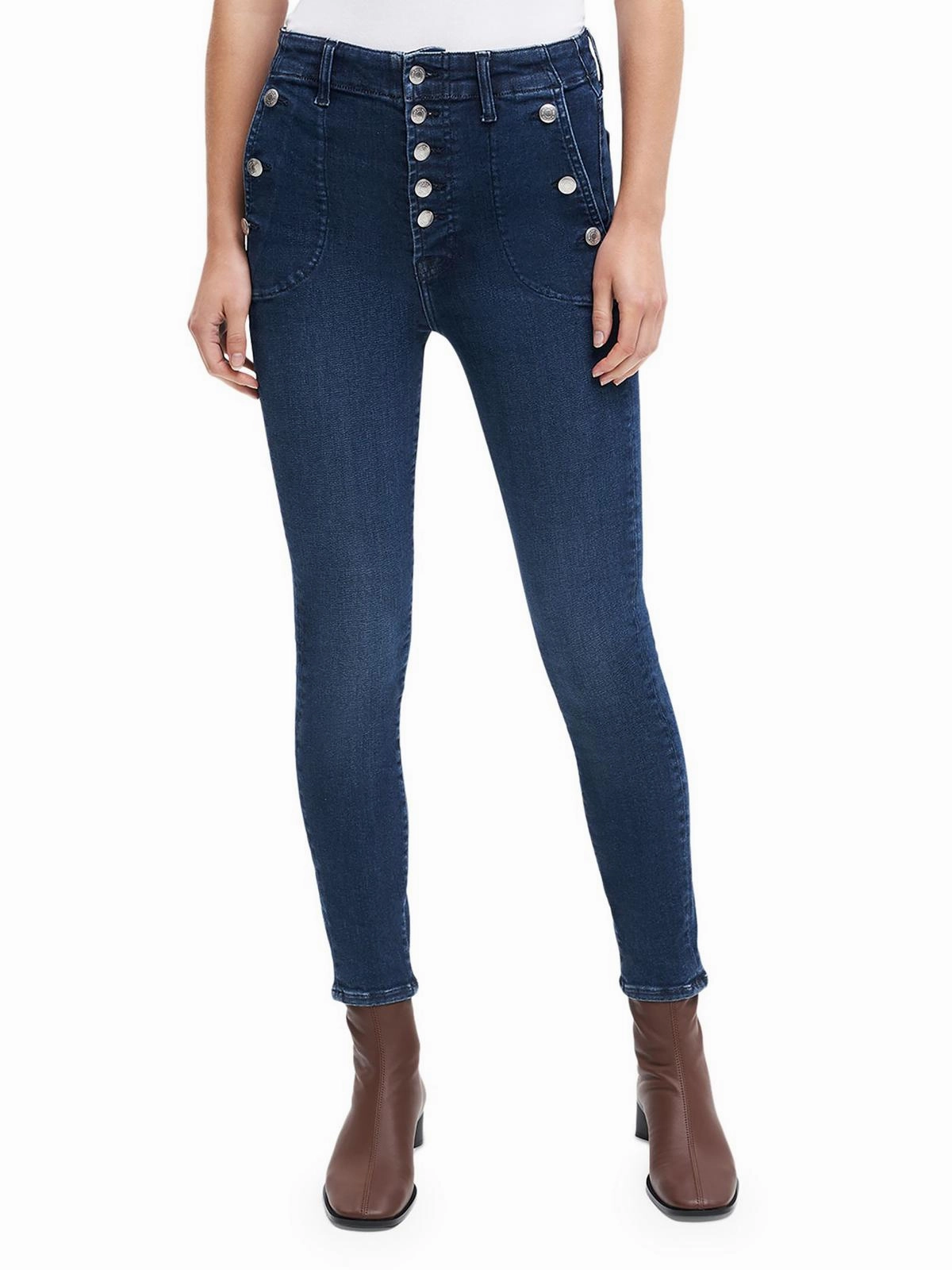 Portia Womens Mid Rise Button Fly Skinny Jeans
